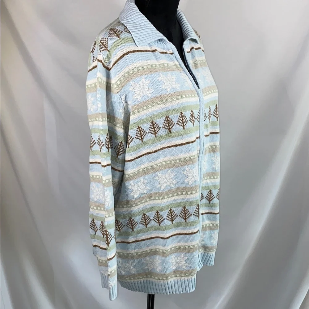 Vintage 90s Cherokee Made in Japan Fair Isle Pastel Knit Zip Cardigan Plus 14W/1